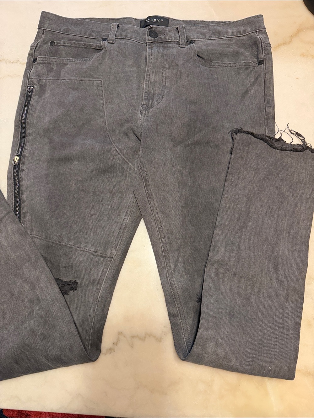 PacSun Men's Gray Skinny Distressed Jeans with Side Zipper